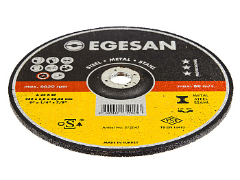 EGESAN Отрезной круг STEEL 230x6x22мм, А24 R BF,угл.сталь, металл (шлифовальный) 10шт/уп EGESAN Отрезной круг STEEL 230x6x22мм, А24 R BF,угл.сталь, металл (шлифовальный) 10шт/уп